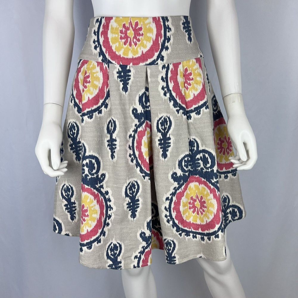 Meg $259 Small High Waist Pleated Flare Knee Length 100% Cotton Skirt